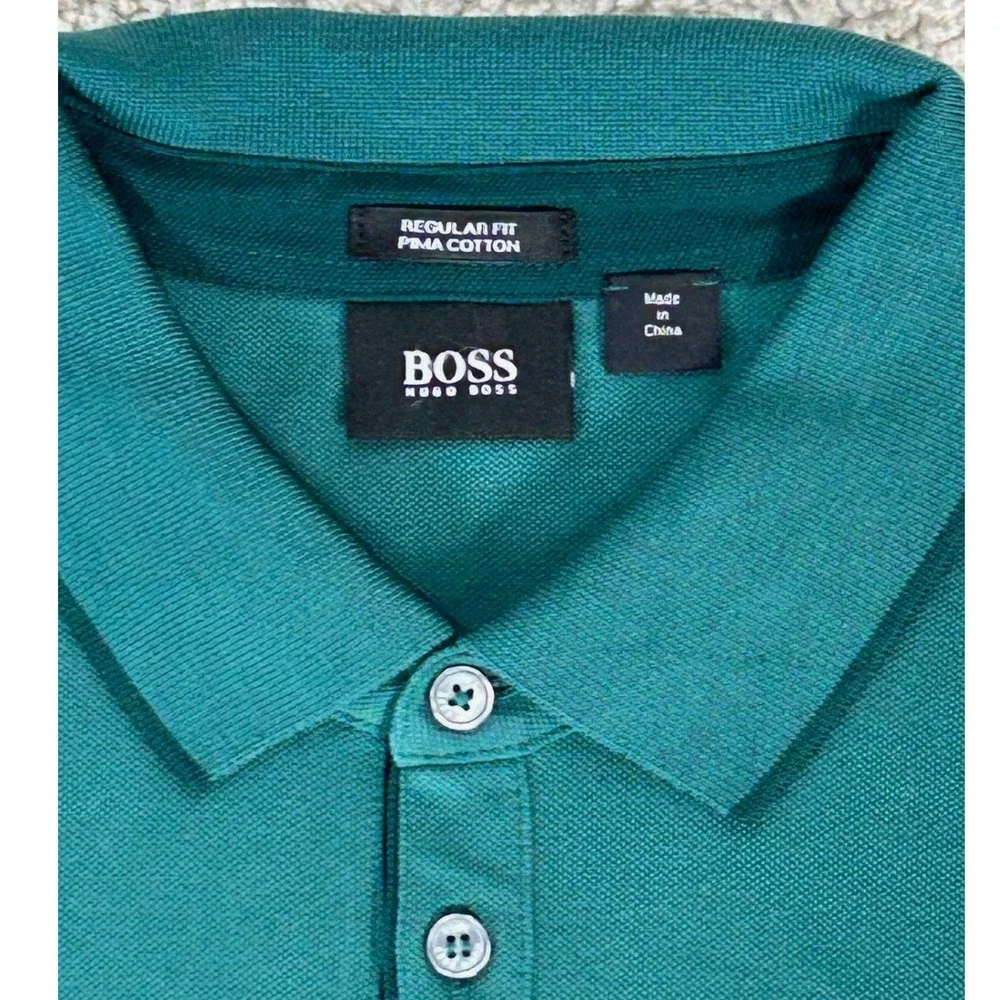 BOSS Hugo Boss Firenze 42 Polo Shirt Mens XXL Green Regular Fit Pima Cotton